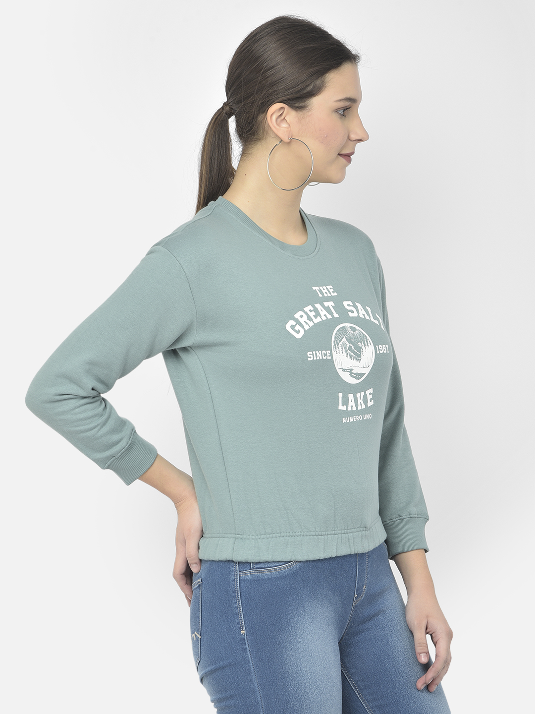 Numero Uno Women Graphic Print Green Sweat Shirt